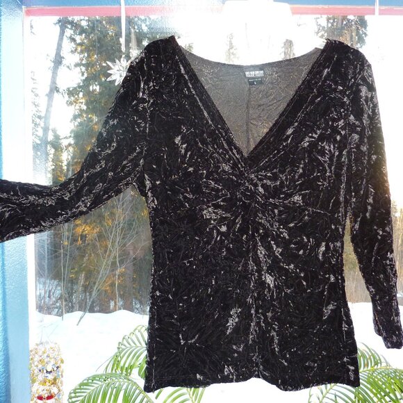 NOMADIC TRADERS GOTH WEDDING BLACK CRUSHED VELVET LONG SLEEVE SHIRT BOHO GYPSY L - Picture 1 of 16